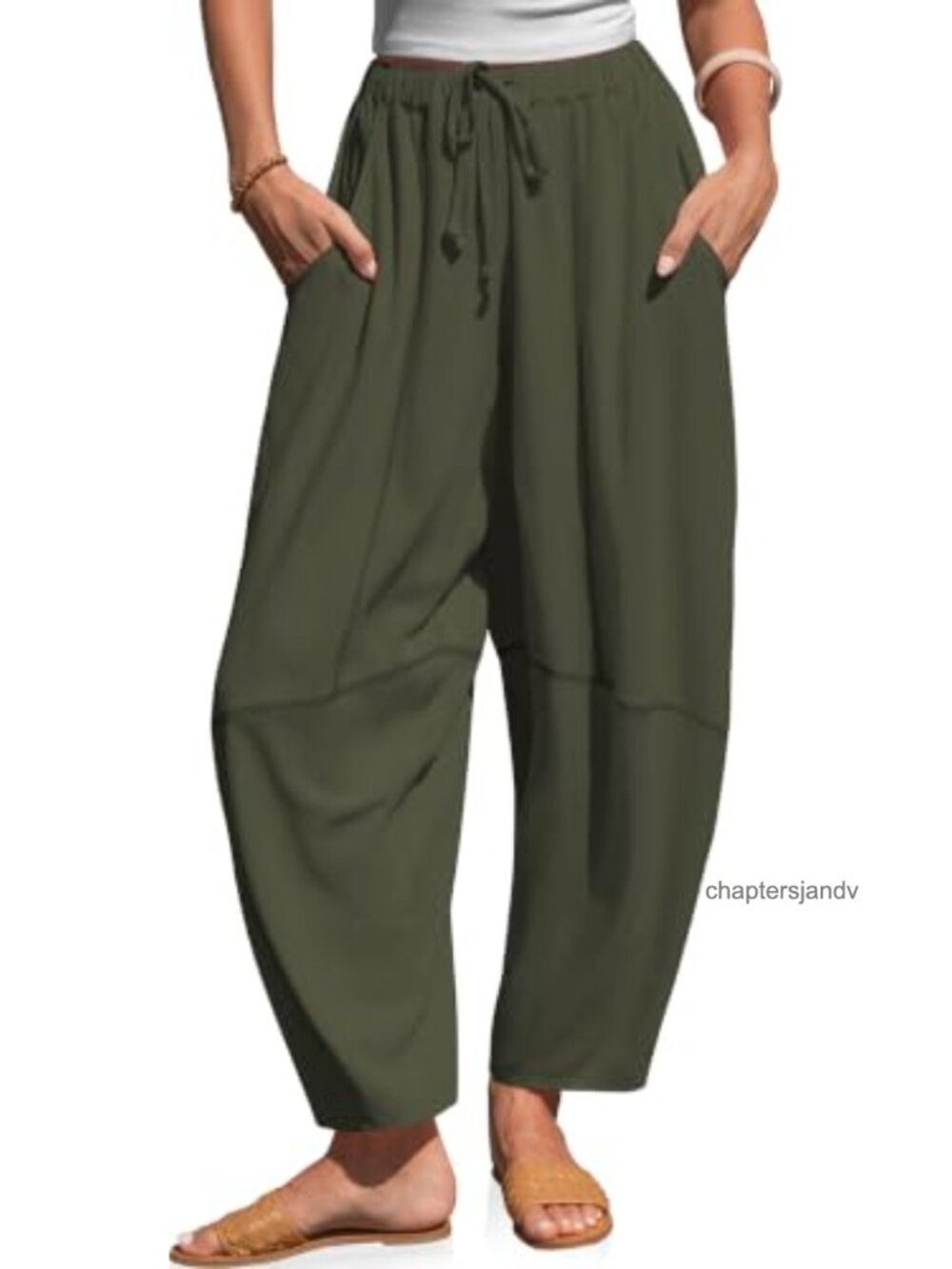 Womens Linen Blend Barrel Pants Baggy Wide Leg Lounge Harem Pants Pockets
